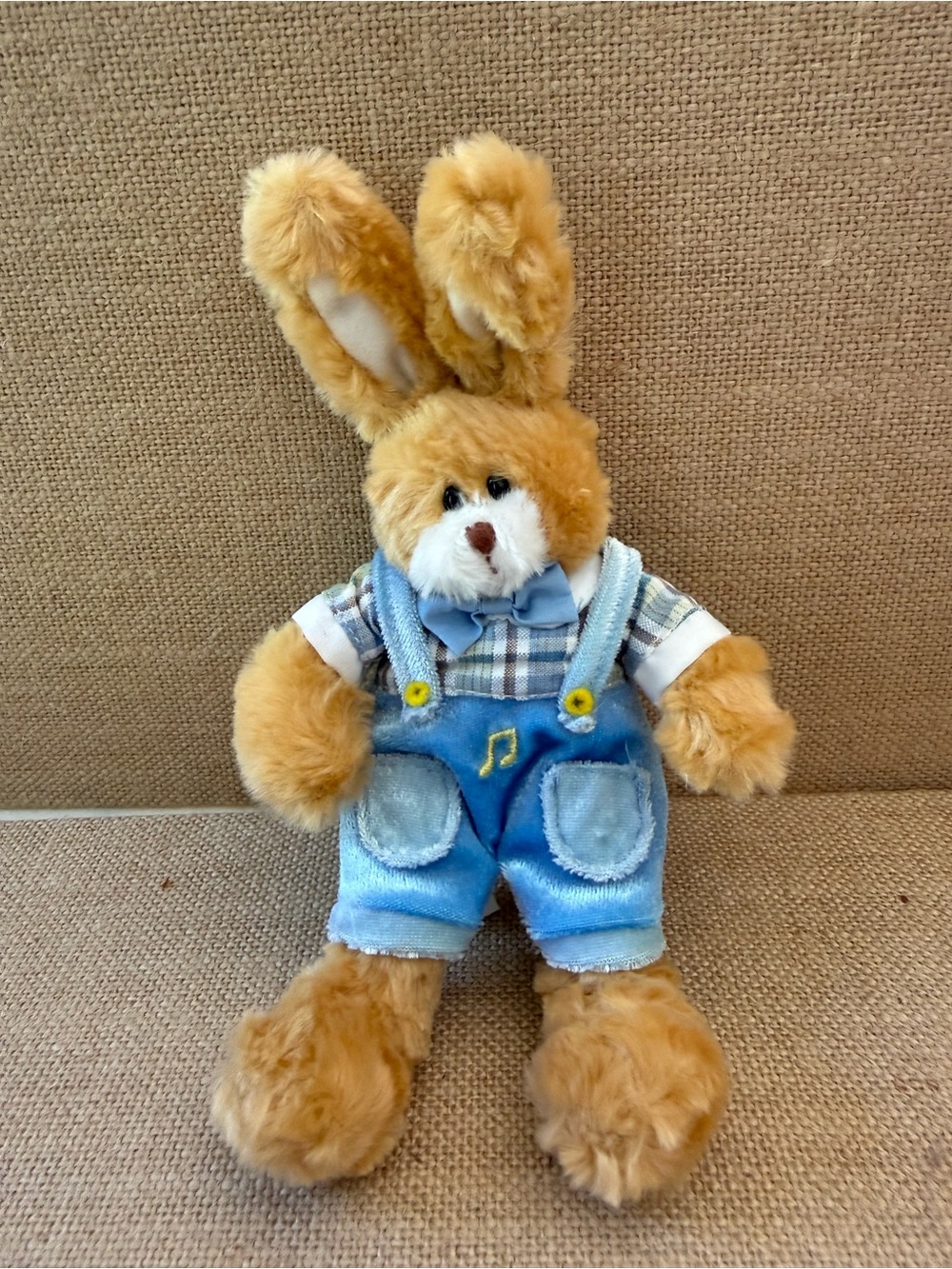 The GUND Chase Plush Bunny Rabbit Boy in Blue Overalls Plaid Shirt (MPN 36235)